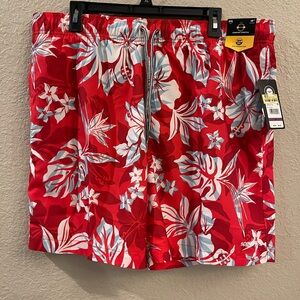 Speedo Red and White Floral Mens Swim Shorts
